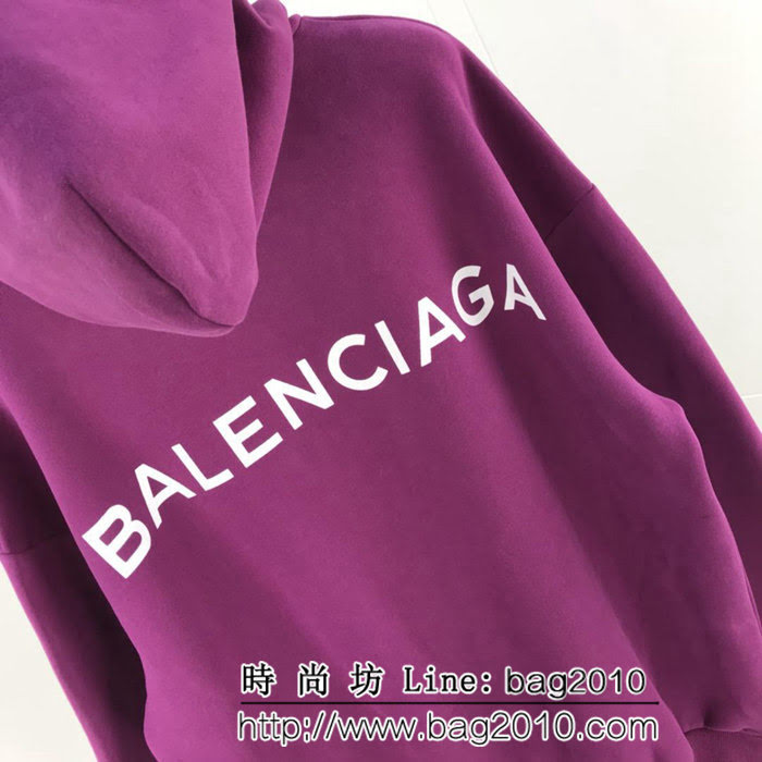 BALENCIAGA巴黎世家 18ss秋冬新款 背後字母印花 紫色連帽衛衣 內裏抓絨 原版複刻 原版os超大版 男女同款 ydi2474